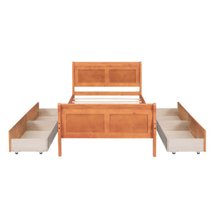 HomeRoots Oak Solid Twin Bed Frame with Built-In Drawers for Smart Storage & Modern Style - Durable Design 590653