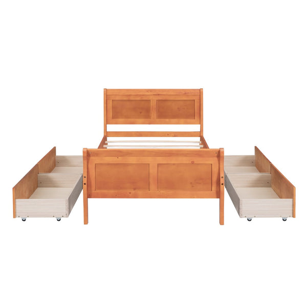HomeRoots Oak Solid Twin Bed Frame with Built-In Drawers for Smart Storage & Modern Style - Durable Design 590653