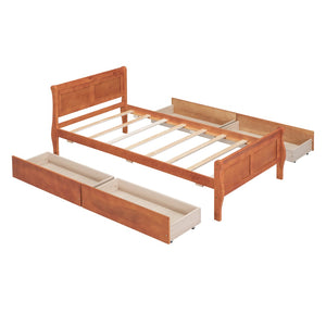HomeRoots Oak Solid Twin Bed Frame with Built-In Drawers for Smart Storage & Modern Style - Durable Design 590653
