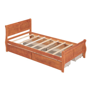 HomeRoots Oak Solid Twin Bed Frame with Built-In Drawers for Smart Storage & Modern Style - Durable Design 590653