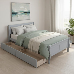 HomeRoots Gray Modern Twin Bed Frame with Built-in Storage Drawers – Stylish Comfort for Small Spaces! 590655