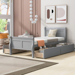 HomeRoots Gray Modern Twin Bed Frame with Built-in Storage Drawers – Stylish Comfort for Small Spaces! 590655