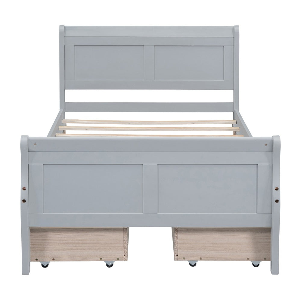 HomeRoots Gray Modern Twin Bed Frame with Built-in Storage Drawers – Stylish Comfort for Small Spaces! 590655