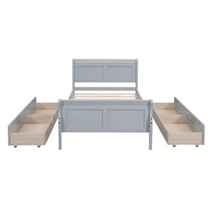 HomeRoots Gray Modern Twin Bed Frame with Built-in Storage Drawers – Stylish Comfort for Small Spaces! 590655