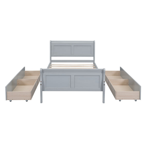HomeRoots Gray Modern Twin Bed Frame with Built-in Storage Drawers – Stylish Comfort for Small Spaces! 590655