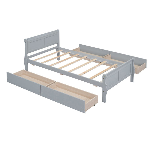 HomeRoots Gray Modern Twin Bed Frame with Built-in Storage Drawers – Stylish Comfort for Small Spaces! 590655