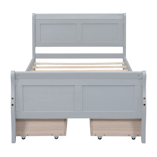 HomeRoots Gray Modern Twin Bed Frame with Built-in Storage Drawers – Stylish Comfort for Small Spaces! 590655