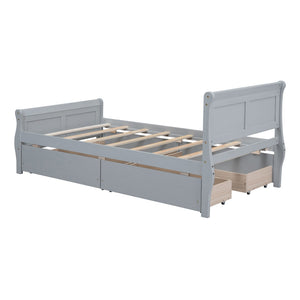 HomeRoots Gray Modern Twin Bed Frame with Built-in Storage Drawers – Stylish Comfort for Small Spaces! 590655