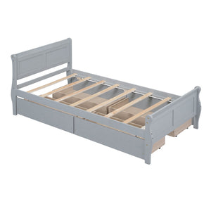 HomeRoots Gray Modern Twin Bed Frame with Built-in Storage Drawers – Stylish Comfort for Small Spaces! 590655