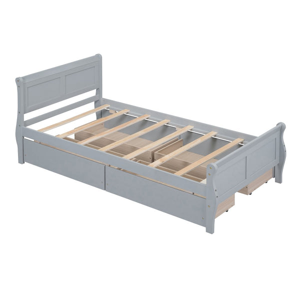 HomeRoots Gray Modern Twin Bed Frame with Built-in Storage Drawers – Stylish Comfort for Small Spaces! 590655