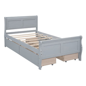 HomeRoots Gray Modern Twin Bed Frame with Built-in Storage Drawers – Stylish Comfort for Small Spaces! 590655