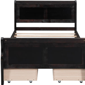 HomeRoots Espresso Wood Twin Bed Frame with Storage Drawers – Modern Design, Durable Support, Space-Saving Solution 590657