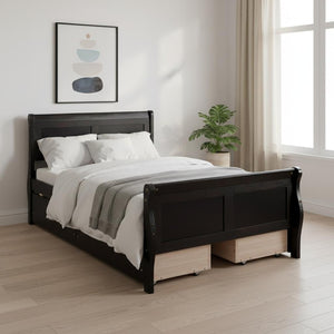 HomeRoots Espresso Wood Twin Bed Frame with Storage Drawers – Modern Design, Durable Support, Space-Saving Solution 590657