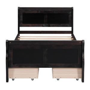 HomeRoots Espresso Wood Twin Bed Frame with Storage Drawers – Modern Design, Durable Support, Space-Saving Solution 590657