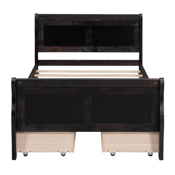 HomeRoots Espresso Wood Twin Bed Frame with Storage Drawers – Modern Design, Durable Support, Space-Saving Solution 590657