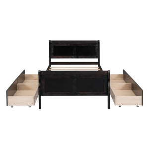 HomeRoots Espresso Wood Twin Bed Frame with Storage Drawers – Modern Design, Durable Support, Space-Saving Solution 590657