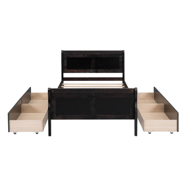 HomeRoots Espresso Wood Twin Bed Frame with Storage Drawers – Modern Design, Durable Support, Space-Saving Solution 590657