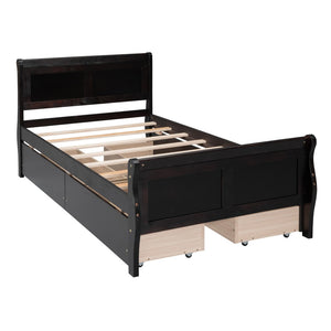 HomeRoots Espresso Wood Twin Bed Frame with Storage Drawers – Modern Design, Durable Support, Space-Saving Solution 590657