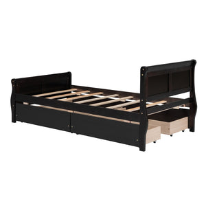HomeRoots Espresso Wood Twin Bed Frame with Storage Drawers – Modern Design, Durable Support, Space-Saving Solution 590657