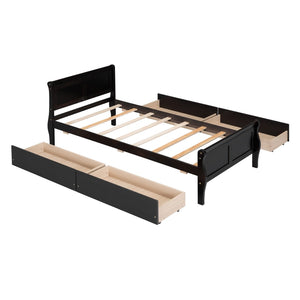 HomeRoots Espresso Wood Twin Bed Frame with Storage Drawers – Modern Design, Durable Support, Space-Saving Solution 590657