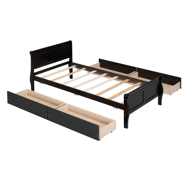HomeRoots Espresso Wood Twin Bed Frame with Storage Drawers – Modern Design, Durable Support, Space-Saving Solution 590657
