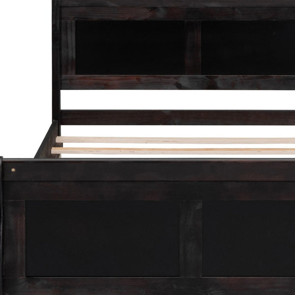 HomeRoots Espresso Wood Twin Bed Frame with Storage Drawers – Modern Design, Durable Support, Space-Saving Solution 590657