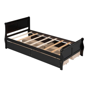 HomeRoots Espresso Wood Twin Bed Frame with Storage Drawers – Modern Design, Durable Support, Space-Saving Solution 590657