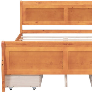 HomeRoots Oak Wood Full Bed Frame with Integrated Storage Drawers - Modern Design for Ultimate Comfort & Support 590659