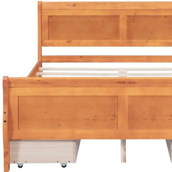 HomeRoots Oak Wood Full Bed Frame with Integrated Storage Drawers - Modern Design for Ultimate Comfort & Support 590659