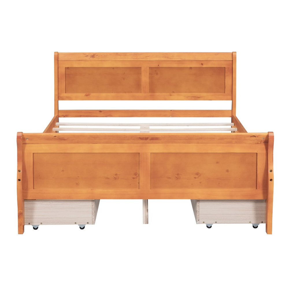 HomeRoots Oak Wood Full Bed Frame with Integrated Storage Drawers - Modern Design for Ultimate Comfort & Support 590659