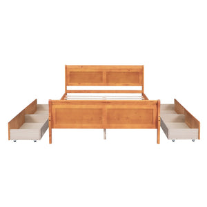 HomeRoots Oak Wood Full Bed Frame with Integrated Storage Drawers - Modern Design for Ultimate Comfort & Support 590659
