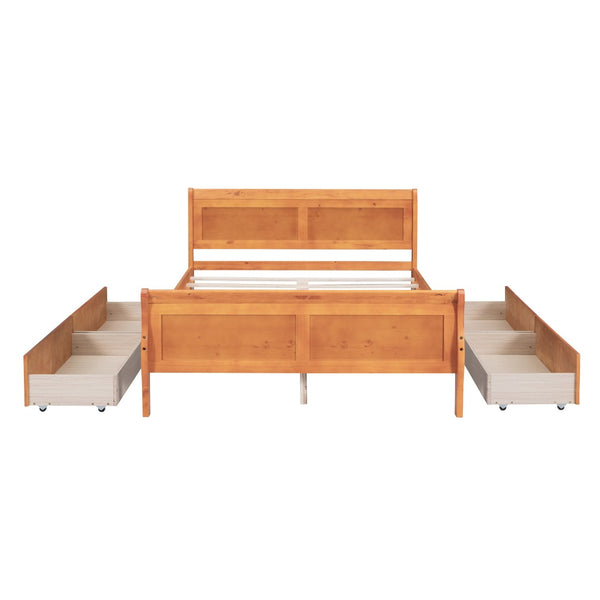 HomeRoots Oak Wood Full Bed Frame with Integrated Storage Drawers - Modern Design for Ultimate Comfort & Support 590659
