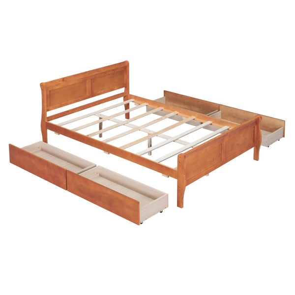 HomeRoots Oak Wood Full Bed Frame with Integrated Storage Drawers - Modern Design for Ultimate Comfort & Support 590659