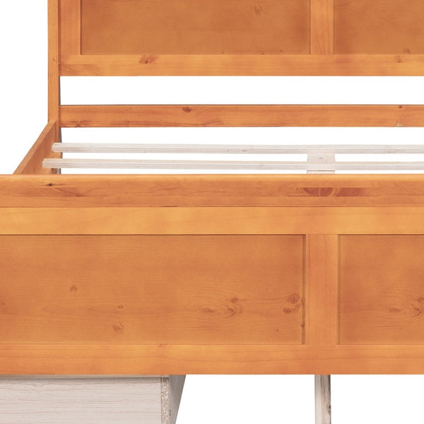 HomeRoots Oak Wood Full Bed Frame with Integrated Storage Drawers - Modern Design for Ultimate Comfort & Support 590659