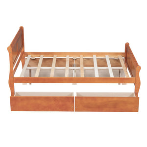 HomeRoots Oak Wood Full Bed Frame with Integrated Storage Drawers - Modern Design for Ultimate Comfort & Support 590659
