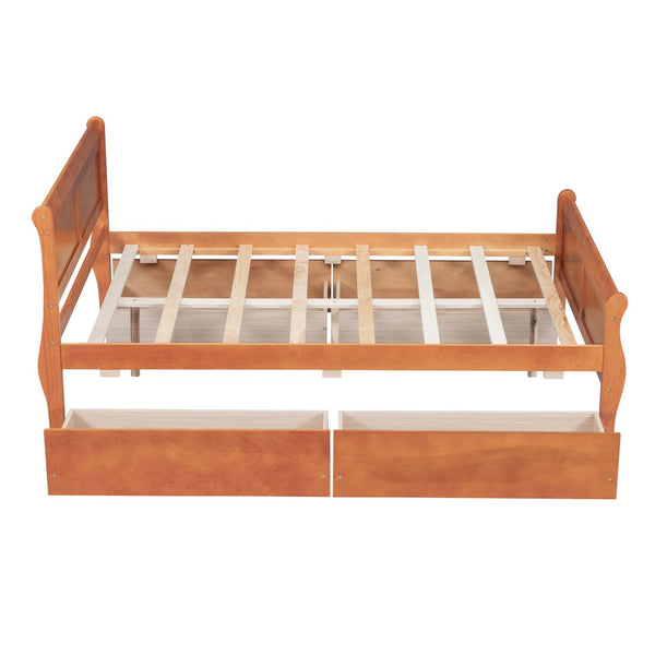 HomeRoots Oak Wood Full Bed Frame with Integrated Storage Drawers - Modern Design for Ultimate Comfort & Support 590659