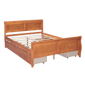 HomeRoots Oak Wood Full Bed Frame with Integrated Storage Drawers - Modern Design for Ultimate Comfort & Support 590659