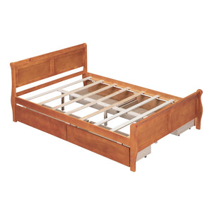HomeRoots Oak Wood Full Bed Frame with Integrated Storage Drawers - Modern Design for Ultimate Comfort & Support 590659