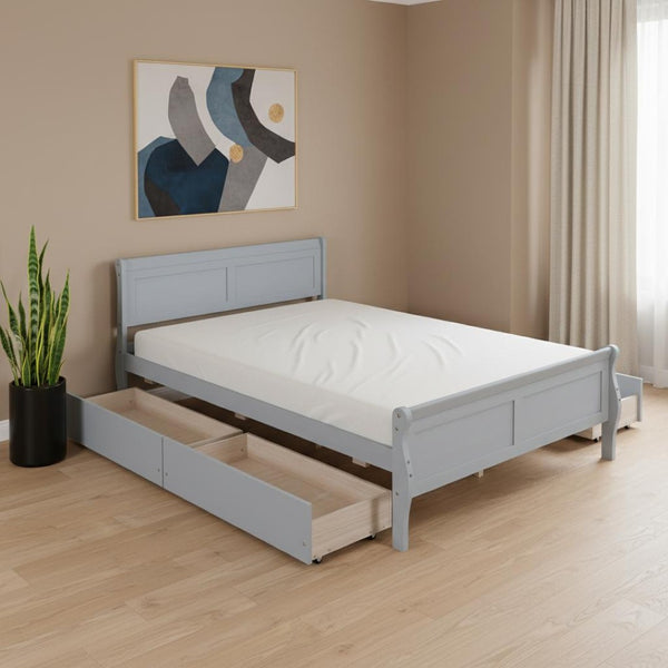 HomeRoots Gray Wood Full Bed Frame with Storage Drawers - Modern, Durable Design for Organized Sleep Spaces 590661