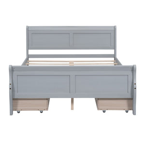 HomeRoots Gray Wood Full Bed Frame with Storage Drawers - Modern, Durable Design for Organized Sleep Spaces 590661