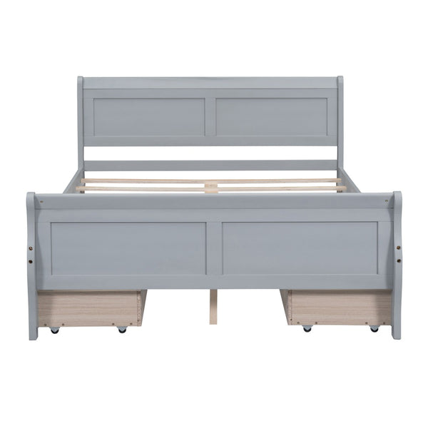 HomeRoots Gray Wood Full Bed Frame with Storage Drawers - Modern, Durable Design for Organized Sleep Spaces 590661