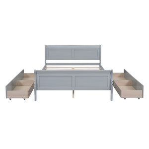 HomeRoots Gray Wood Full Bed Frame with Storage Drawers - Modern, Durable Design for Organized Sleep Spaces 590661