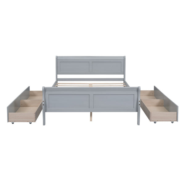 HomeRoots Gray Wood Full Bed Frame with Storage Drawers - Modern, Durable Design for Organized Sleep Spaces 590661
