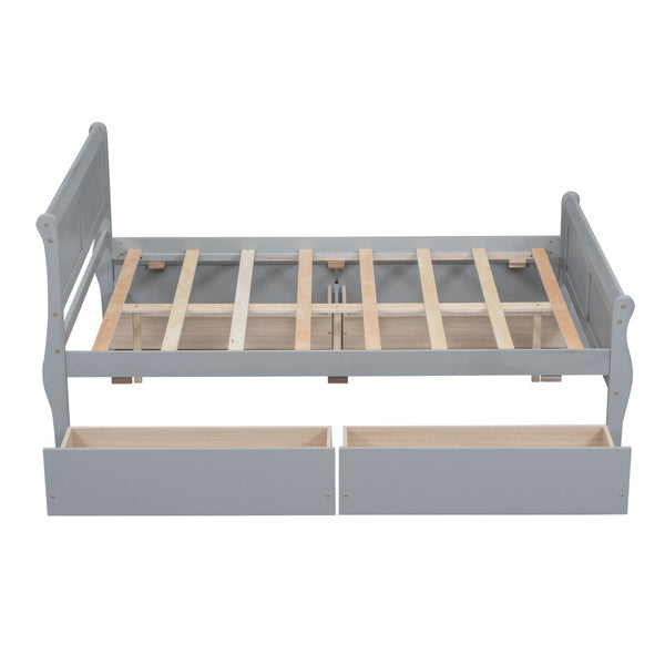 HomeRoots Gray Wood Full Bed Frame with Storage Drawers - Modern, Durable Design for Organized Sleep Spaces 590661