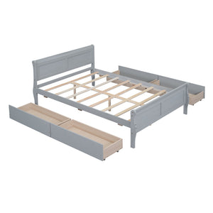 HomeRoots Gray Wood Full Bed Frame with Storage Drawers - Modern, Durable Design for Organized Sleep Spaces 590661