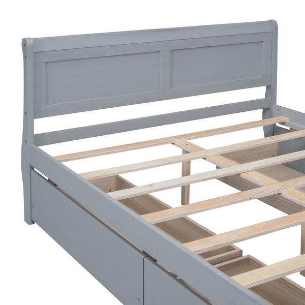 HomeRoots Gray Wood Full Bed Frame with Storage Drawers - Modern, Durable Design for Organized Sleep Spaces 590661