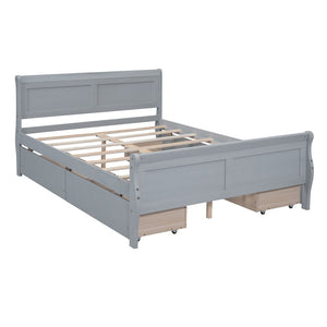 HomeRoots Gray Wood Full Bed Frame with Storage Drawers - Modern, Durable Design for Organized Sleep Spaces 590661