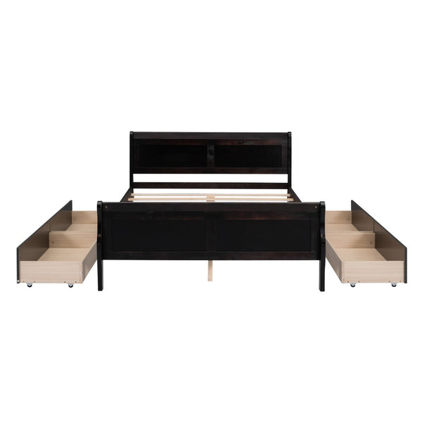 HomeRoots Espresso Full Bed Frame with Drawers - Modern Design, Built-In Storage & Durable Support for Comfort 590663