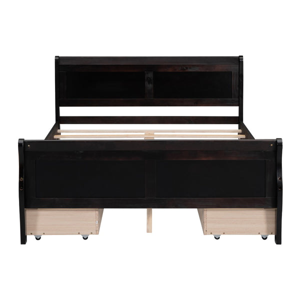 HomeRoots Espresso Full Bed Frame with Drawers - Modern Design, Built-In Storage & Durable Support for Comfort 590663