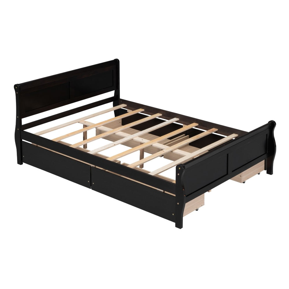 HomeRoots Espresso Full Bed Frame with Drawers - Modern Design, Built-In Storage & Durable Support for Comfort 590663